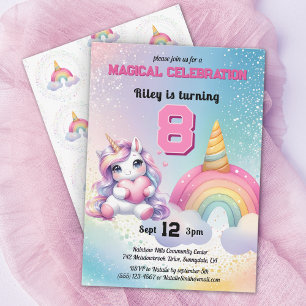 Schattige Chibi Unicorn regenboogverjaardagsfeestj Kaart