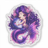 Schattige Chibi Zeemeermin Knuffelend met Baby Nar Sticker (Voorkant)