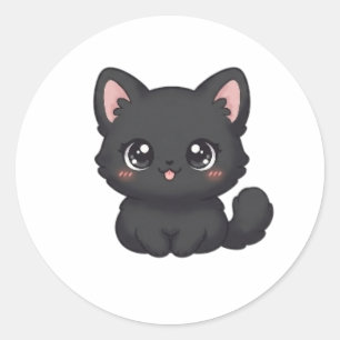 Schattige Chibi Zwarte Kat Kawaii Kitten Tong Ronde Sticker