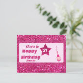 Schattige Chic Roze Glitter Proost 21 Happy Birthd Briefkaart (Staand voorkant)