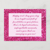 Schattige Chic Roze Glitter Proost 21 Happy Birthd Briefkaart (Achterkant)