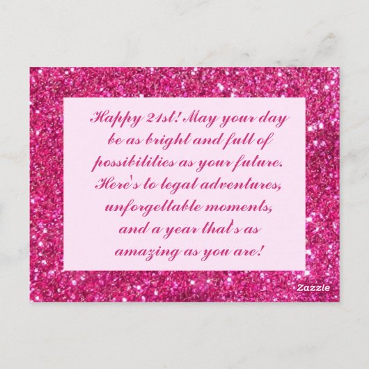 Schattige Chic Roze Glitter Proost 21 Happy Birthd Briefkaart (Achterkant)