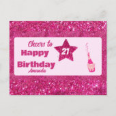 Schattige Chic Roze Glitter Proost 21 Happy Birthd Briefkaart (Voorkant)