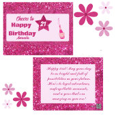 Schattige Chic Roze Glitter Proost 21 Happy Birthd Briefkaart