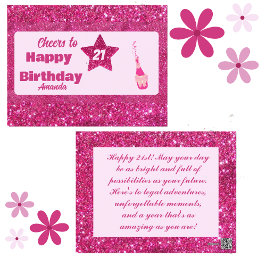 Schattige Chic Roze Glitter Proost 21 Happy Birthd Briefkaart