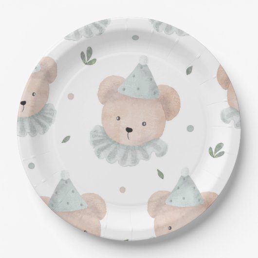 Schattige Chic Teddy Bear Birthday Rustic Papieren Bordje (Voorkant)