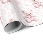 Schattige chick roze teddybeer floraal inpakpapier (Rol Hoek)