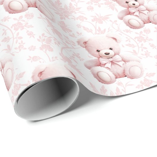 Schattige chick roze teddybeer floraal inpakpapier (Rol Hoek)