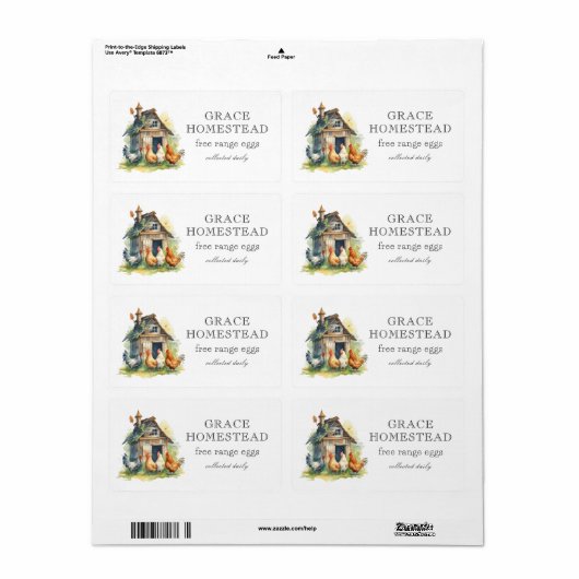 Schattige Chicken Coop Boerderij Egg Carton Etiket (Full Sheet)