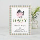 Schattige Chicken Green Roze Plaid Baby shower Kaart (Staand voorkant)