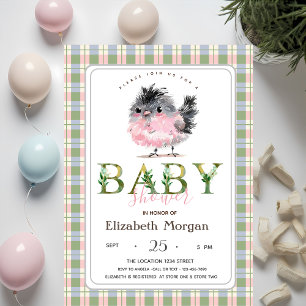Schattige Chicken Green Roze Plaid Baby shower Kaart