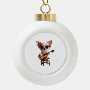 schattige chihuahua die klassieke gitaar speelt ca keramische bal ornament
