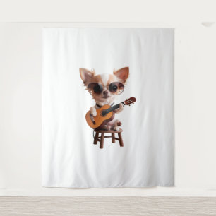 schattige chihuahua die klassieke gitaar speelt ca wandkleed