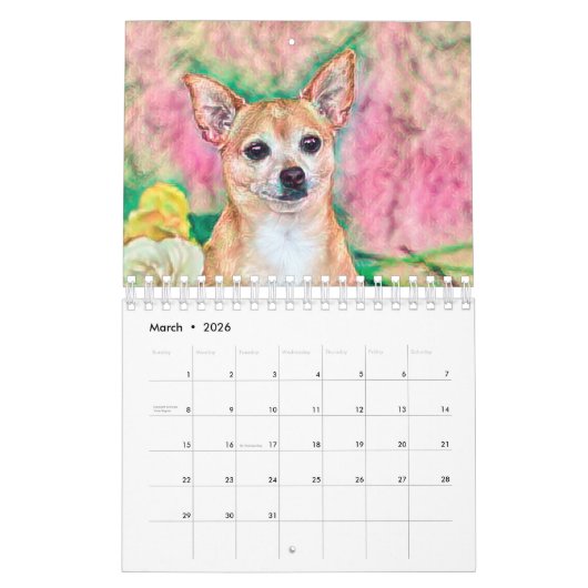Schattige Chihuahua Dog Art Design 2024 Maandelijk Kalender (Mar 2026)