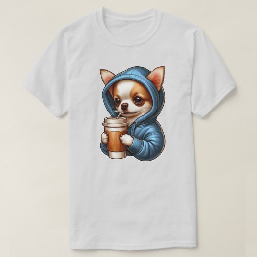Schattige Chihuahua Drink koffie uit kopje T-shirt (Design voorkant)