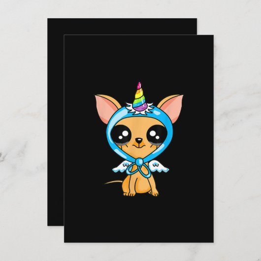 Schattige Chihuahua Eenhoorn Puppy Kinderen en Hon Bedankkaart (Voorkant / Achterkant)