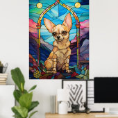 Schattige Chihuahua Glazen in lood raamontwerp Poster (Thuiskantoor)