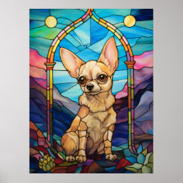 Schattige Chihuahua Glazen in lood raamontwerp Poster
