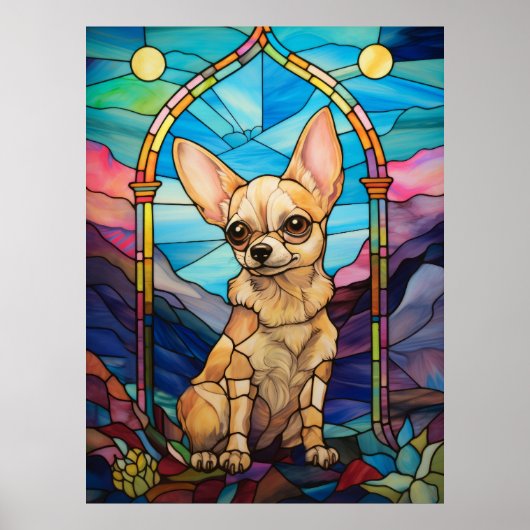 Schattige Chihuahua Glazen in lood raamontwerp Poster (Voorkant)
