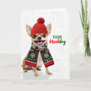 Schattige Chihuahua Hond Grappige Vlooien Navidog Feestdagen Kaart