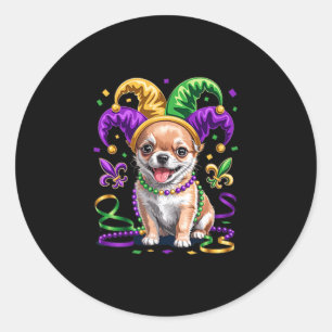 Schattige Chihuahua-hond Mardi Gras hondenliefhebb Ronde Sticker