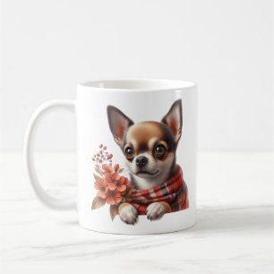 Schattige Chihuahua-hond Puppy met Bloemen Koffiemok