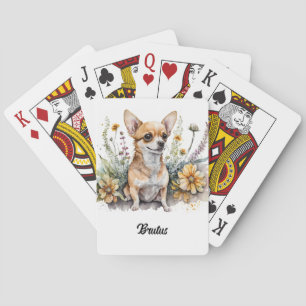 Schattige Chihuahua in bloemen Pokerkaarten