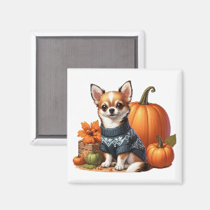 Schattige Chihuahua in trui met pompoenen Magneet