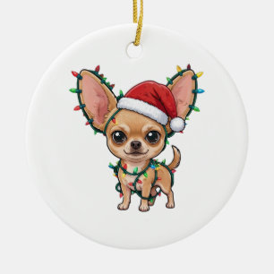 Schattige Chihuahua met een knus kersttruitje Keramisch Ornament