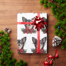 Schattige Chihuahua met Kerstlint Cadeaupapier
