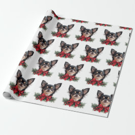 Schattige Chihuahua met Kerstlint Cadeaupapier