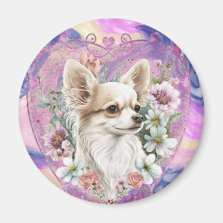Schattige Chihuahua met roze bloemen Magneet