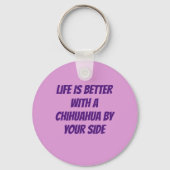 Schattige Chihuahua met roze bloemen Sleutelhanger (Achterkant)