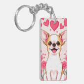 Schattige Chihuahua met roze harten Sleutelhanger (Voorkant Links)