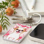 Schattige Chihuahua met roze harten Sleutelhanger (Voorkant Rechts)