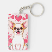 Schattige Chihuahua met roze harten Sleutelhanger (achterkant)