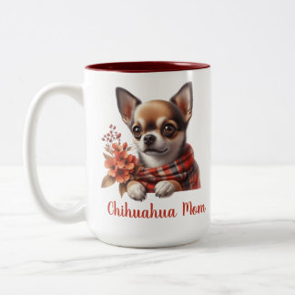 Schattige Chihuahua Moeder Hond Puppy met Bloemen Tweekleurige Koffiemok
