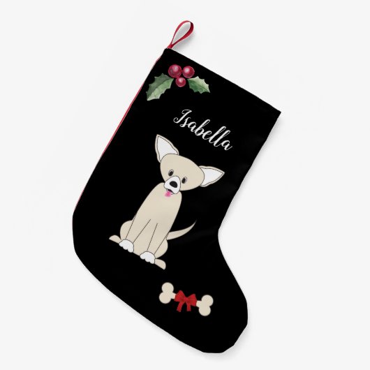 Schattige Chihuahua Monogram Zwart Kleine Kerstsok (Voorkant (Hangend))