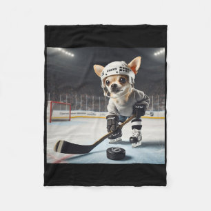 Schattige Chihuahua op het ijs voor hockey en Chih Fleece Deken