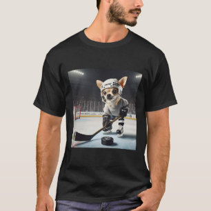 Schattige Chihuahua op het ijs voor hockey en Chih T-shirt