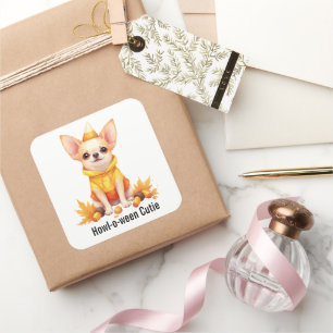 Schattige Chihuahua Pup in Candy Corn Kostuum Vierkante Sticker