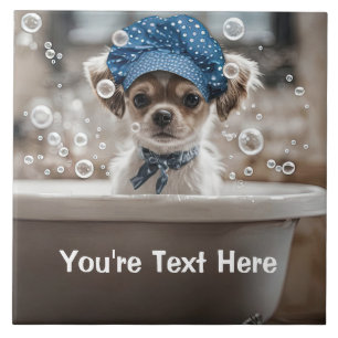 Schattige Chihuahua Puppy Hond Spa Bubbelbad Tegeltje
