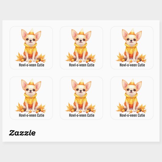 Schattige Chihuahua Puppy in Candy Corn Kostuum Vierkante Sticker (Vel)