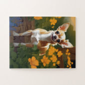Schattige Chihuahua Puppy met Wildbloemen Legpuzzel (Horizontaal)