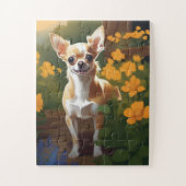 Schattige Chihuahua Puppy met Wildbloemen Legpuzzel (Verticaal)