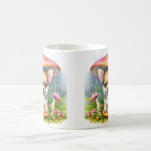 Schattige Chihuahua puppy onder paddenstoelenparap Koffiemok (Center)