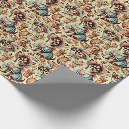 Schattige Chihuahua Puppy Schilderen Cadeaupapier (Hoek)