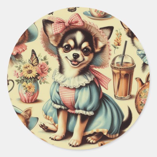 Schattige Chihuahua Puppy Schilderen Ronde Sticker (Voorkant)