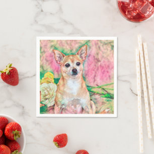 Schattige Chihuahua Roze Groene Kunst Hondenportre Servet