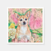 Schattige Chihuahua Roze Groene Kunst Hondenportre Servet (Voorkant)